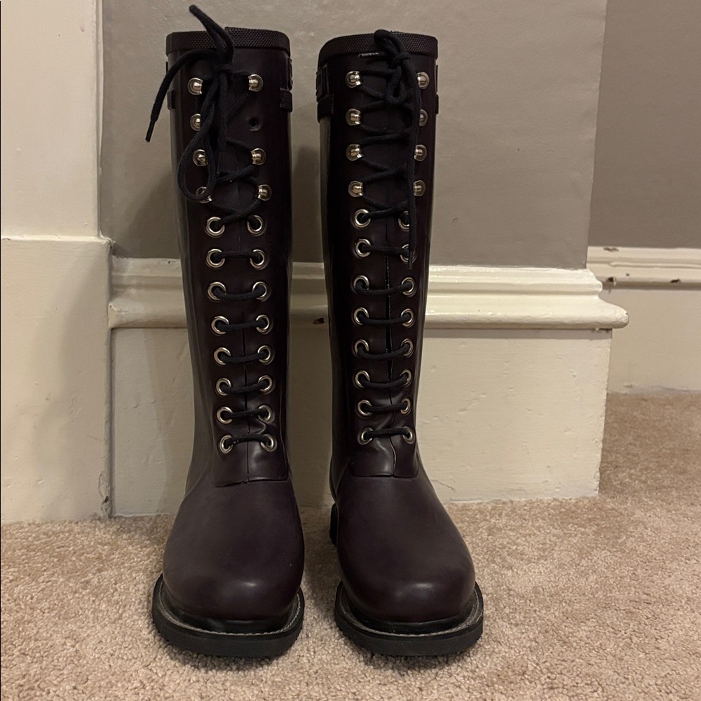 Ilse Jacobsen tall rain boots lace up in eggplant